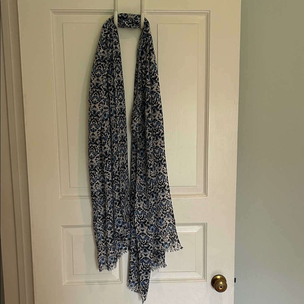 J. Crew Factory Blue and White Floral Curtain Scarf